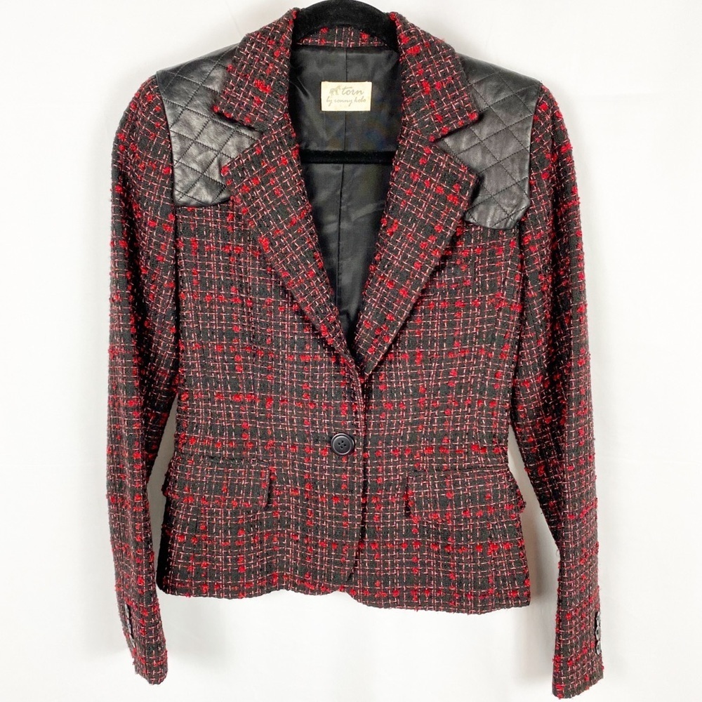 TORN BY RONNY KOBO Tweed Black & Red Blazer